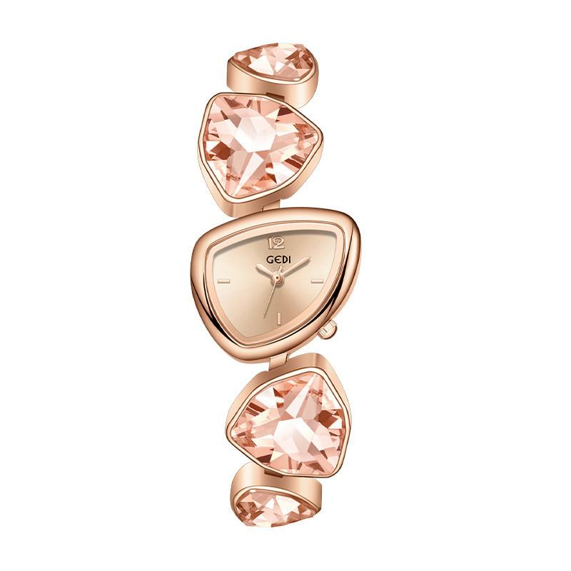 Womens Quartz Watch With Irregular Dial And Artificial Crystal Detailing For Fashion And Gift Giving Pink