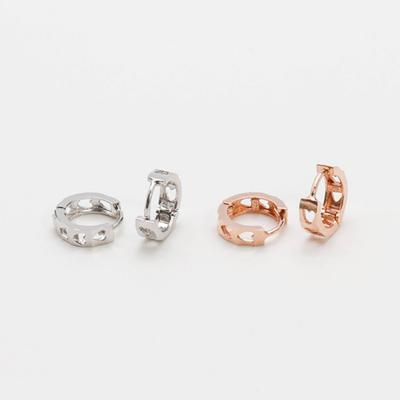 Full Silver Heart One-Touch Hoop Earrings_Wg