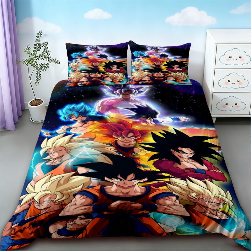Kids Cartoon Dragon Ball Duvet Cover Goku Bedding Set Soft And Comfortable For Bedroom Decor Queen King Size Gifts
