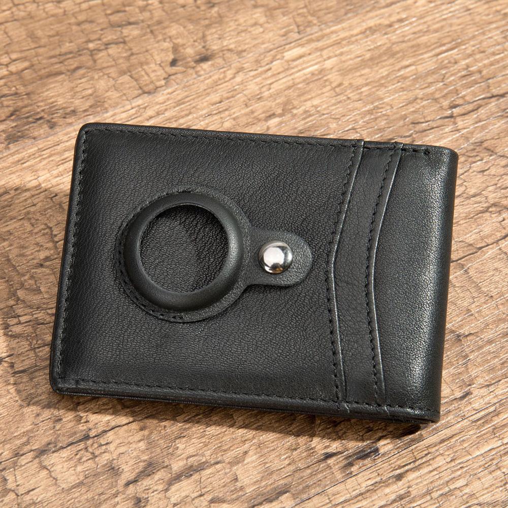 

Кошелек с зажимом для денег из натуральной кожи и слотом для Airtag, RFID-зажим для денег, держатель для кредитных карт, маленький зажим для денег Airtag чёрный