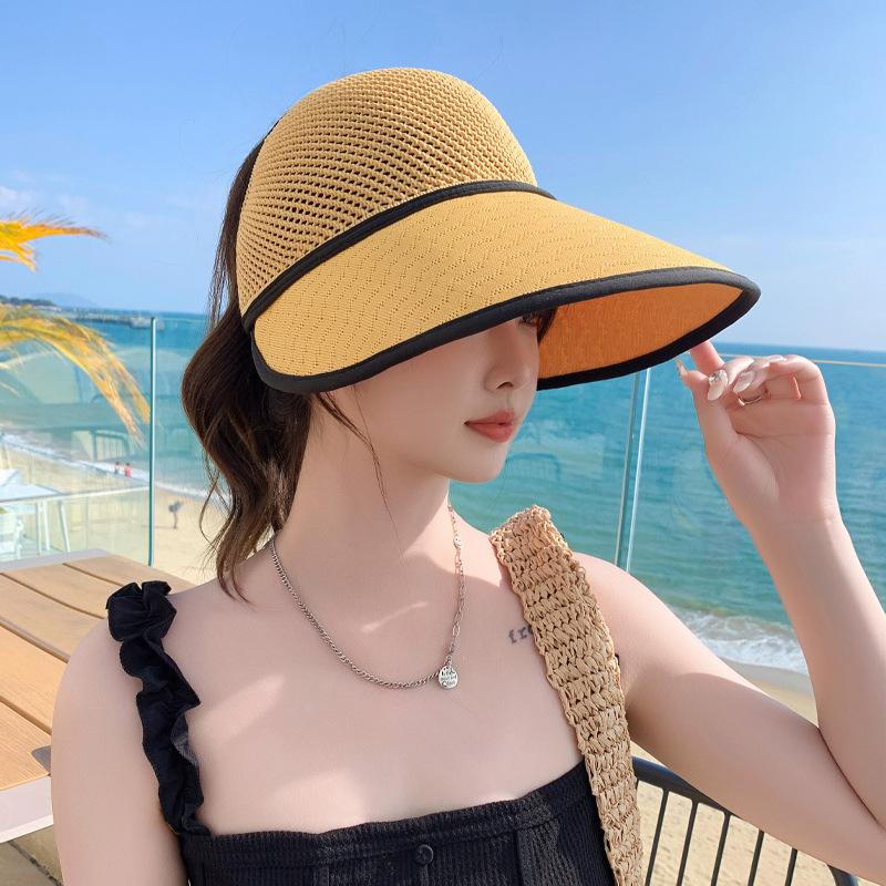 Spring and Autumn Hat Women's Knitted Mesh Breathable Empty Top Hat Sunscreen Sun Hat Summer Versatile Sun Hat