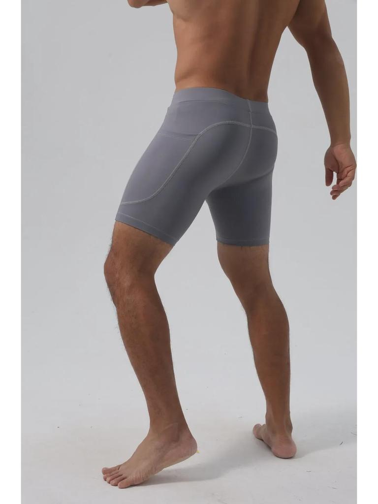 Men's Super Elastic Three-Quarter Ice Silk Tights with Pockets