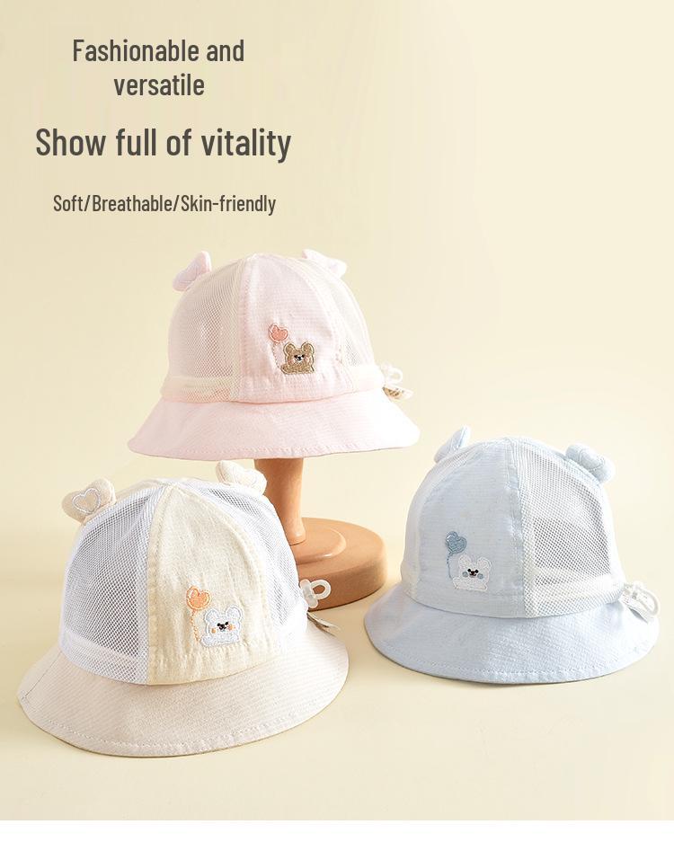 Adorable Bear Mesh Bucket Hat - Windproof & Sun Protective for Outdoor Play