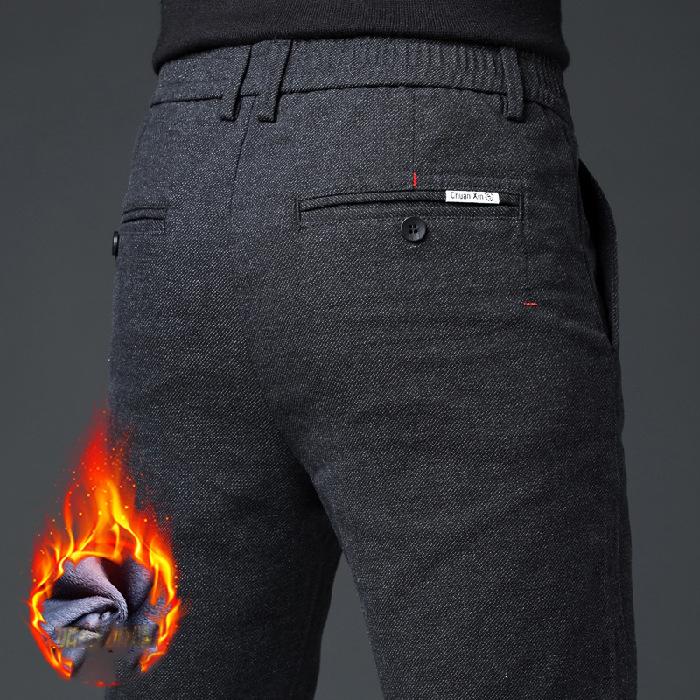 

2024 Осень/Зима Повседневные брюки с толстым бархатом и шлифованным мехом для мужчин, облегающие и универсальные, черно-серые повседневные брюки для мужчин 38 чёрный