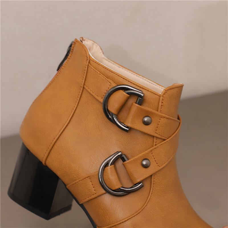 Women's High-heeled Short Boots Autumn and Winter New Thick-heeled Large-size Casual Short Boots