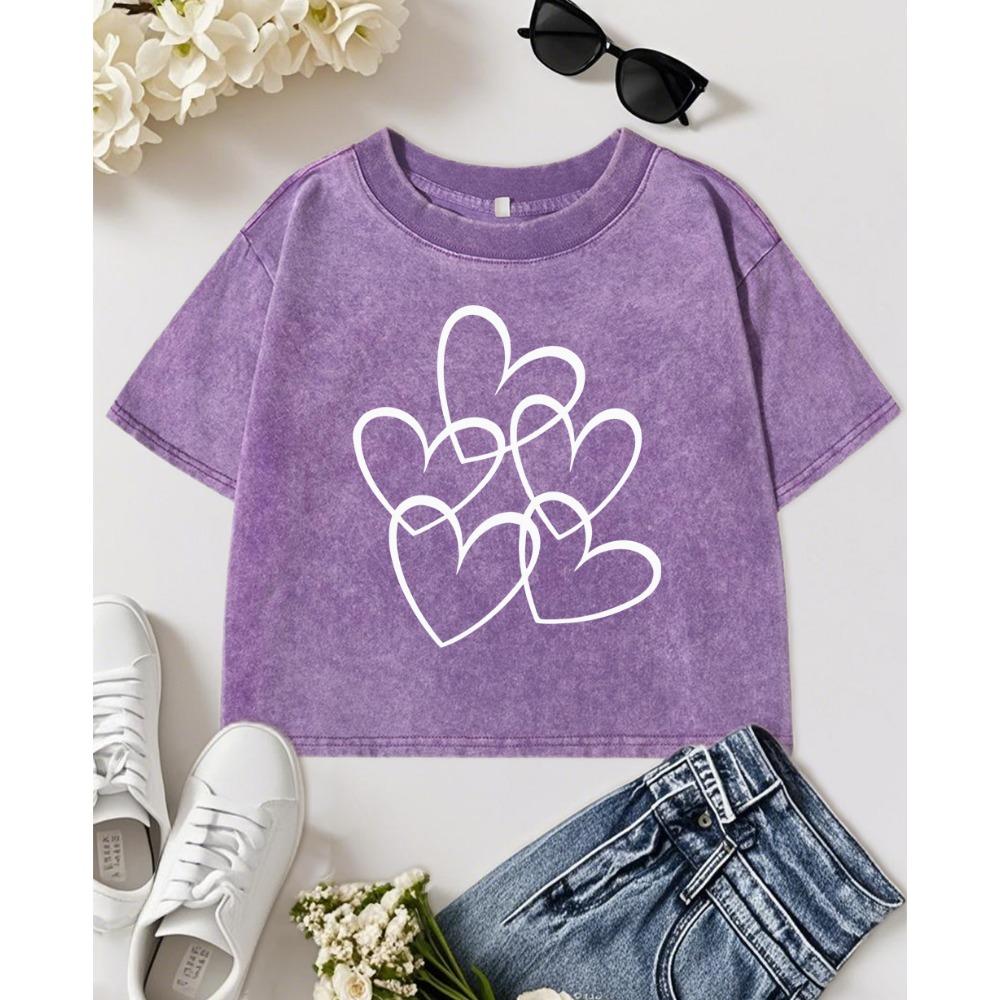 Simple Heart Print Washed Tee Shirt Women Fitness Summer Tops Casual Short Sleeve Cotton Comfortable Woman T-Shirts