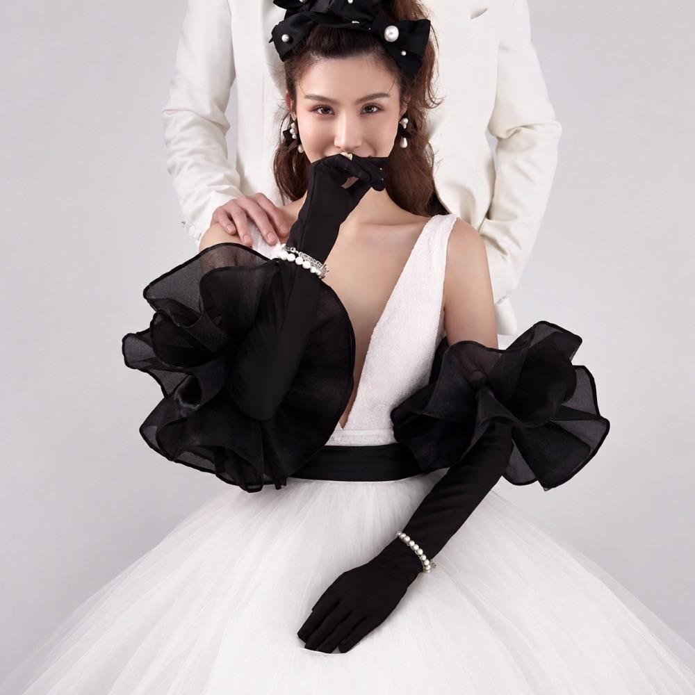 Elastic Ruffles Velvet Mittens Elegant Wedding Bridal Gloves Vintage Long Gloves Dress Accessories