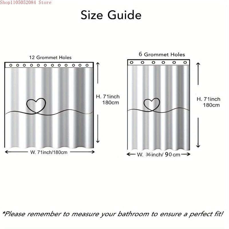 1pc 180x180cm white minimalist heart shaped shower curtain - With Hooks Waterproof Mildew Proof Easy Install Washable
