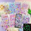 8pcs Kt Kuromi Melody Originality Luminous 3d Relief Sticker Waterproof Lovable Decorative Stickers Cartoon Crystal Sticker