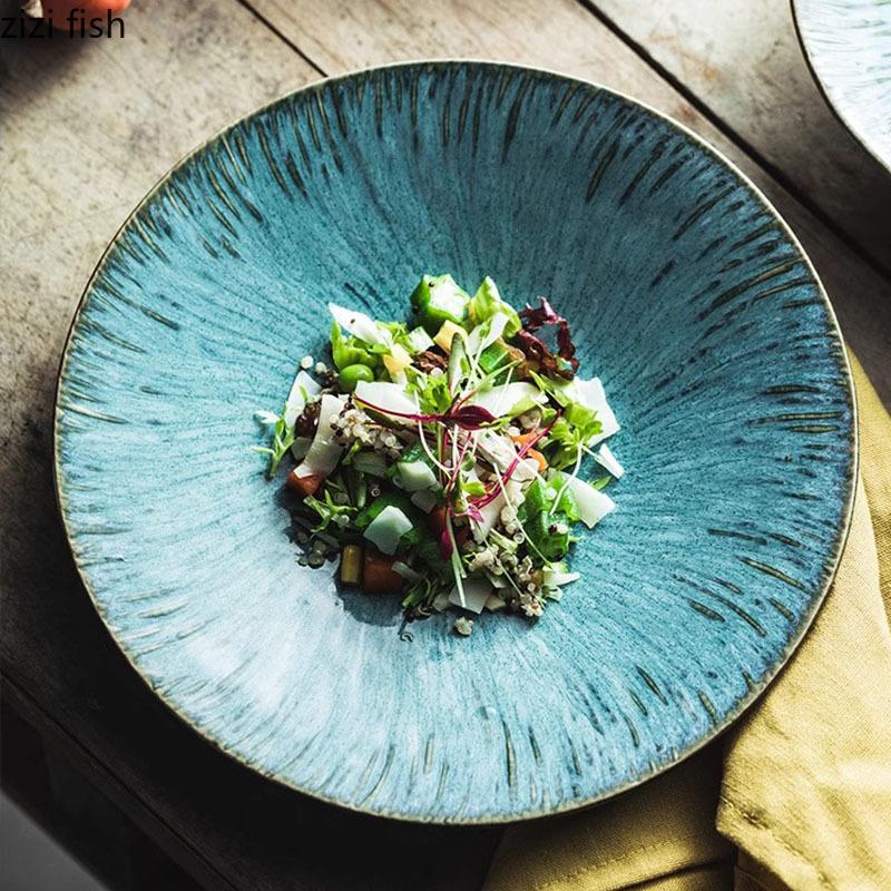 Kiln Changes Spiral Patterned Ceramic Plate Creative Flat Plate Deep Plate Salad Bowl Service Plates Restaurant Tableware