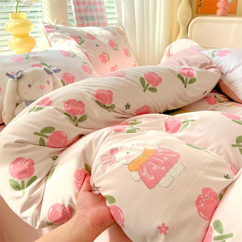 Class A Maternal And Infant Grade Washed Cotton Bed Four-Piece Set, Children'S Cartoon Bed Sheet Quilt Cover, Dormitory Single Quilt Cover 3Pcs Set