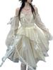 [Lady Lazy] Lolita Dress Sleeveless Cosplay White Lolita Asymmetrical Knee-Length with Arm Covers Cream Color