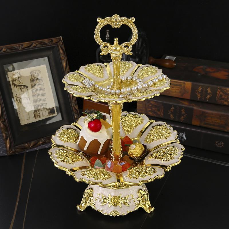Golden European Classical Fruit Plate Home Living Room Multi-layer Fruit Plate Modern Coffee Table Light Luxury Candy Plate Dim Sum Plate