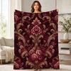 Burgundy Floral Damask Coral Fleece Blanket