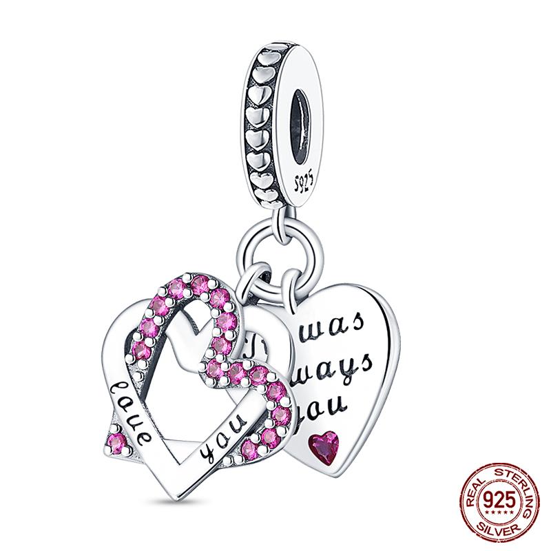 Copper Pink Collection Heart Shape Charm Beads For Brand Original Bracelet Diy Jewelry Gift