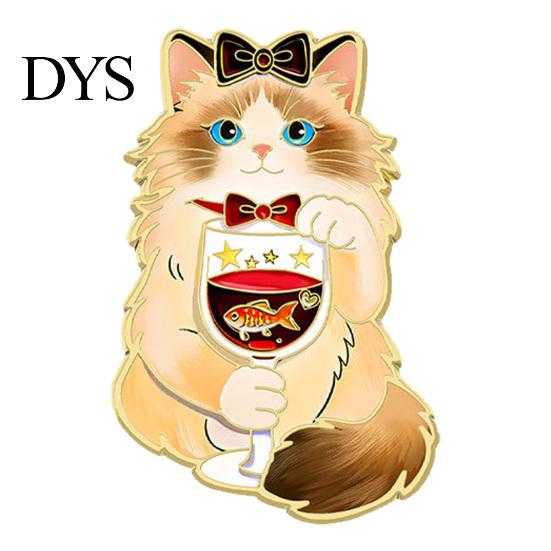 Kitten Lapel Pin Cartoon Red Wine Cat Brooch, Enamel Bag Decoration Pin, Jackets Backpacks Clothes Decorative Accessory for Women Men Animal Brooch