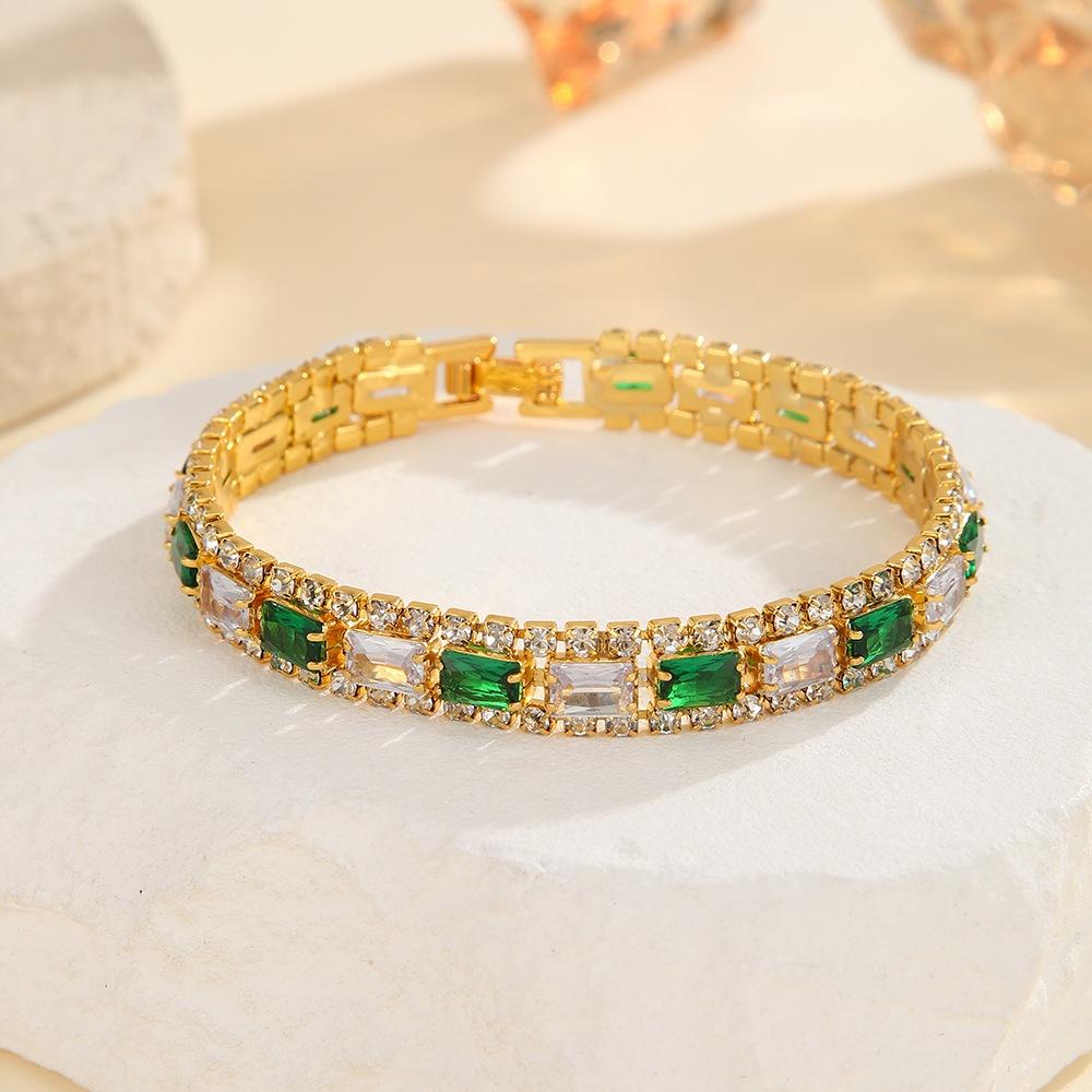 Charm Female White Red Black Green Blue Zircon Stone Square Rectangle Bracelet Gold Color Wedding Jewelry For Women