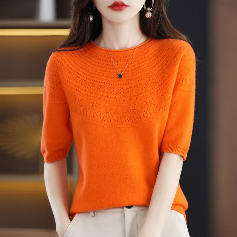 Women Knit T-shirt 100% Wool MODERN NEW SAGA Summer Knitted Shirt Short Sleeve Tees O-neck Pullover Knit Tops