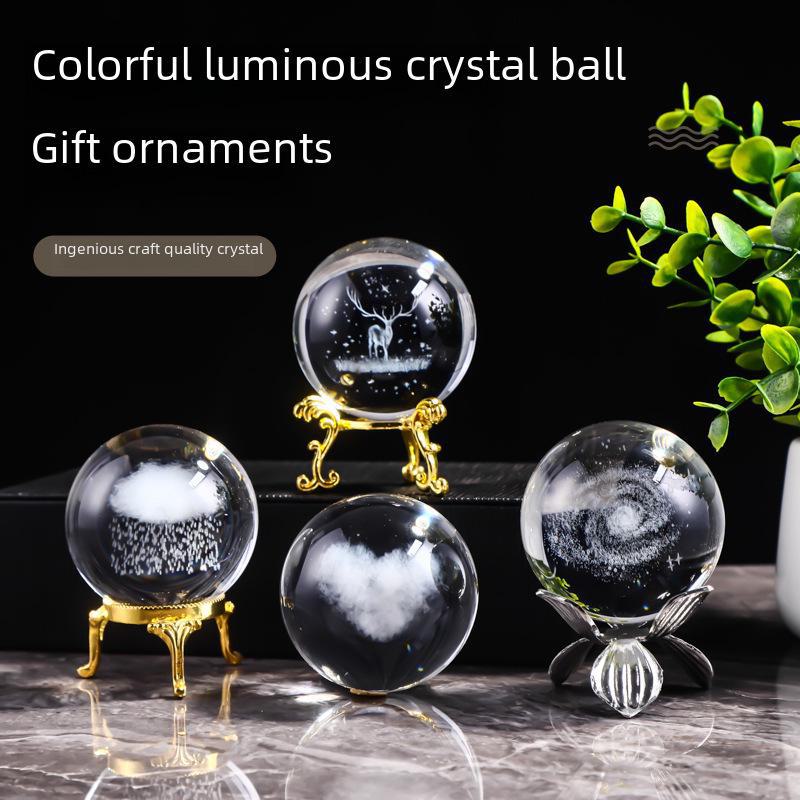 "40 Crystal Ball Ornaments: Rainy Day Clouds, Sun, Galaxy Design - Laser Engraved Cube for Home Decor and Gifts"