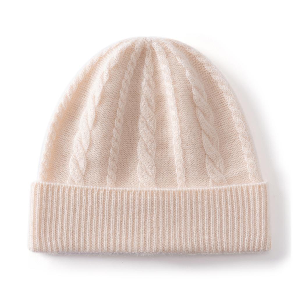 Cashmere autumn and winter new female solid color twisted flower thickened warm classic fashion knitted hat warm and small face