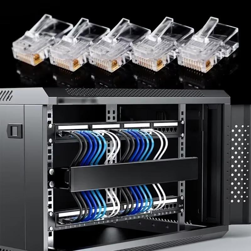 50-1Pcs RJ45 Pass Through Connectors CAT6 CAT5e Shielded Crystal End Gold-Plated 8P8C Crimp Ethernet Network Cable Modular Plug
