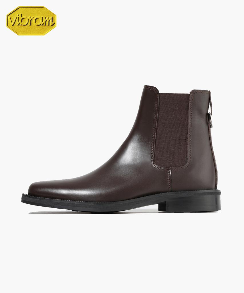 Firenze Atelier [Vibram] Minimal Square Toe Standard Rubber Sole Chelsea Boots 9410 [Brown Fg]