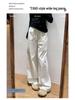Women's White Wide-Leg Pants - Spring/Autumn 2025, Loose Cotton-Linen Denim, Floor-Length Casual Style