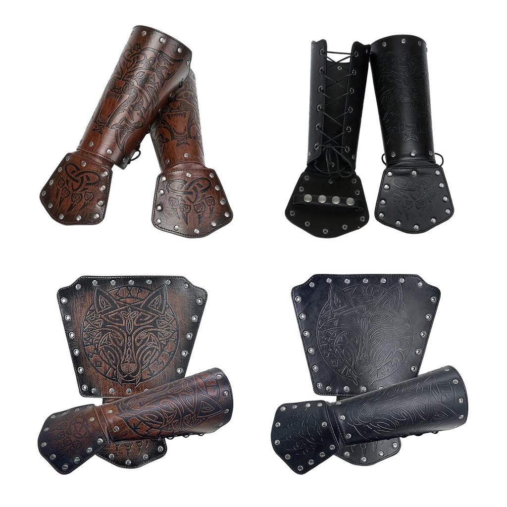 Medieval Arm Bracers Multifunction Wrist Guard PU Leather Wristband for Fancy