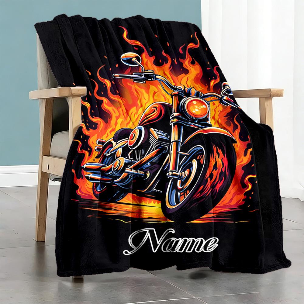 Motorcycle Customize Your Name Blanket Lightweight Customizable Blanket Warmthful Decor Great for Couch Chair Nap Livingroom Ideal for All Seasons