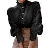 Frauen Stehkragen Spitze Patchwork Shirts Casual Aushöhlen Blume Blütenblatt Hülse Taste Tops Weiße Shirts für Frauen