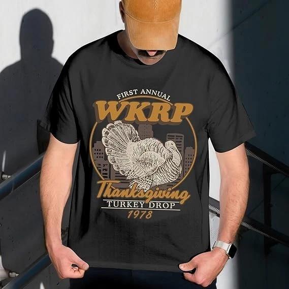 WKRP Turkey Drop Tshirt Men - First Annual Retro Thanksgiving Shirts 3XL