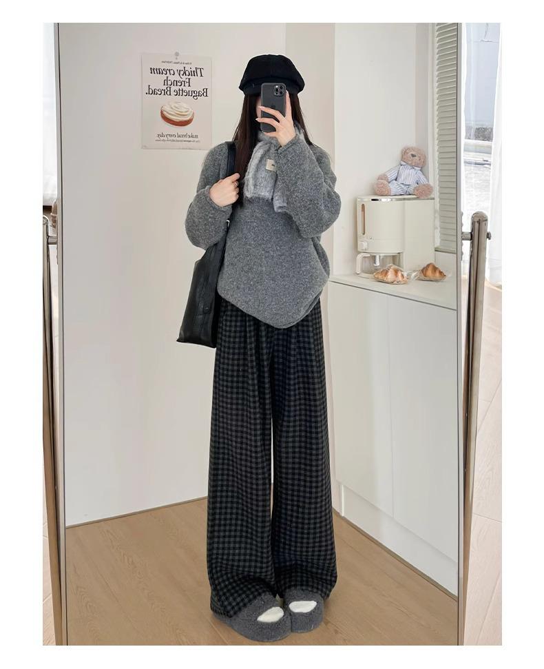 

Маленькие шерстяные клетчатые брюки широкого кроя для женщин - Осень/Зима 2025 L (Recommended 111-120 Jin)