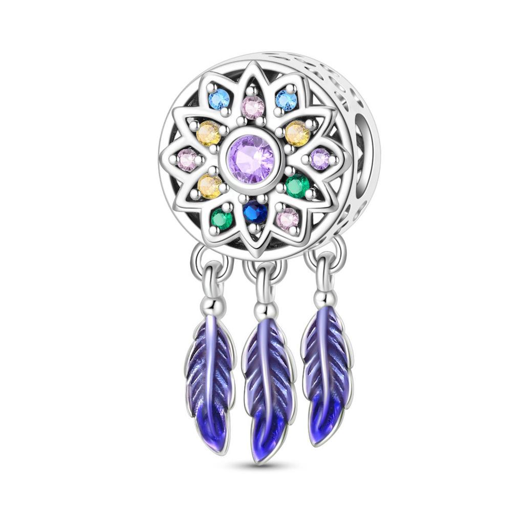 S925 Silver Dreamcatcher Style Moon Pendant 925 Silver Bead DIY Bracelet Jewelry Accessories