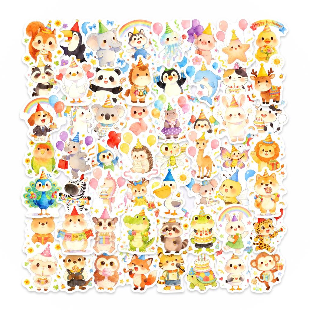 50 Cute Cartoon Animal Stickers Children'S Hand Account Decoration Waterproof Reward Stickers Birthday Party Fun Stickers
