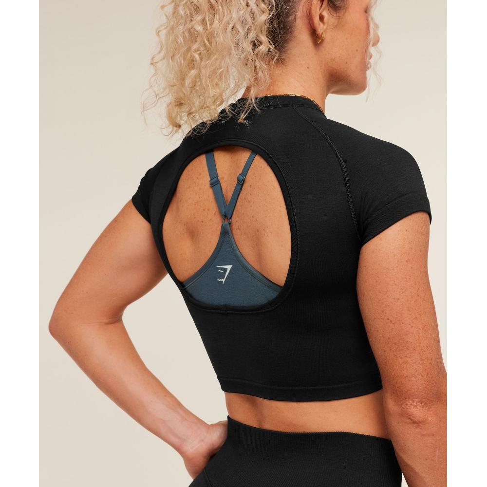 Gymshark Interval Seamless Short Sleeve Crop Top Black B6b1k Bb2j