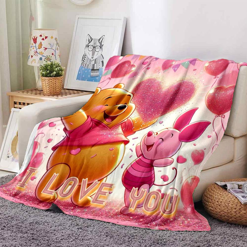 Piglet'S Valentine Heart Flannel Blanket Super Soft Warm Cozy Blanket For Sofa Bed Office Travel Allseason Home Decor Gift
