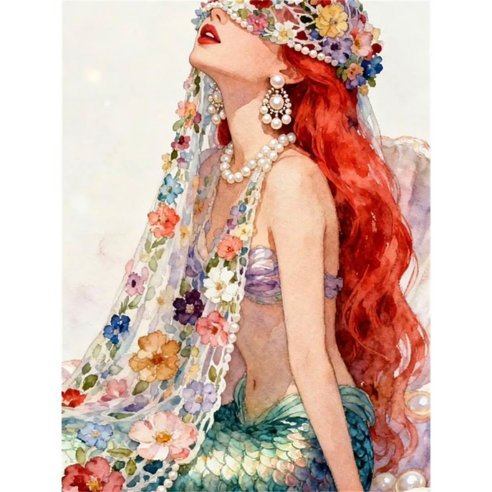 

Disney 5D DIY Diamond Painting Ariel Watercolor Illustration, Embroidery Mosaic Cross Stitch Home Decor Gifts Crafts Round 20x30cm