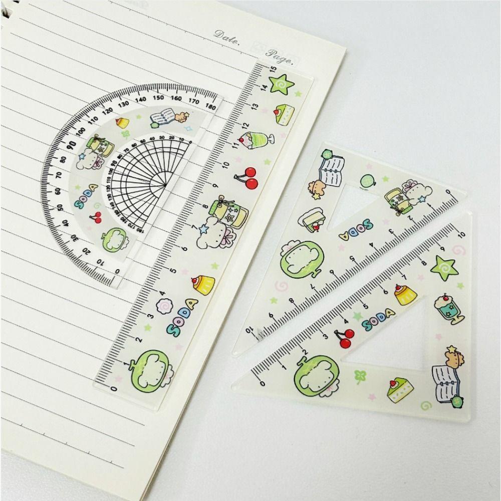 4pcs Math Geometry Tools Ruler Set Melon Dog Straight Ruler Portable Triangle Rulers School Office