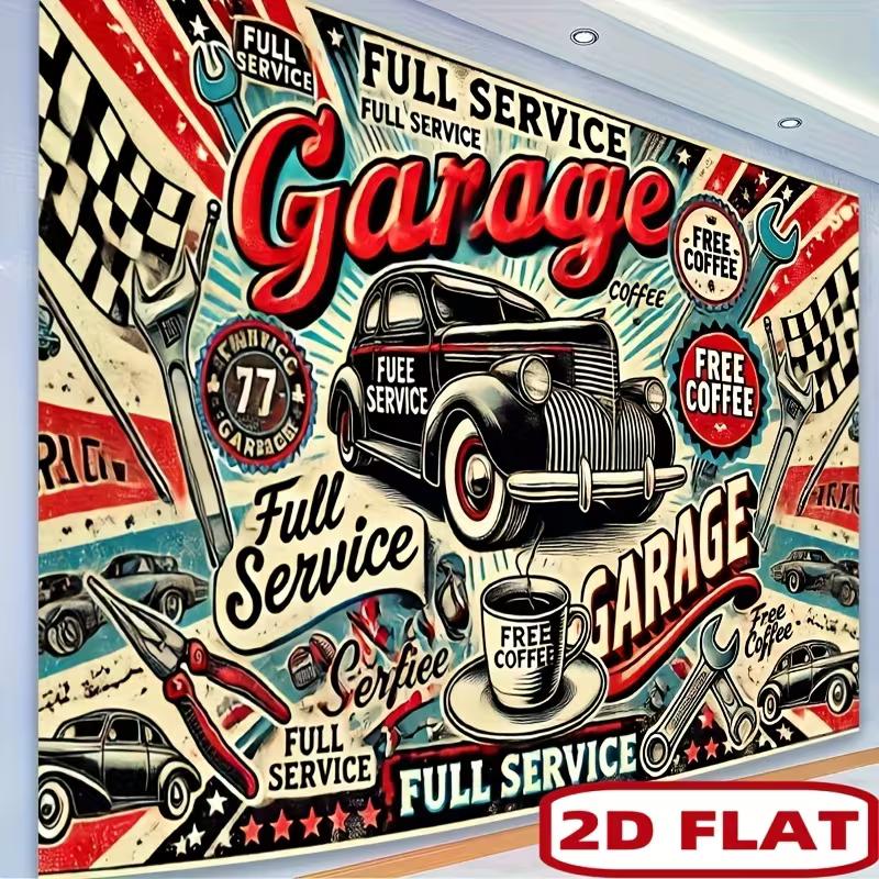 2D Flachdruck Retro Werkstatt Kulisse für Man Cave & Mechaniker Werkstatt