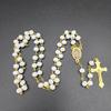 White Wooden Rosary Necklace For Women Crucifix Cross Pendant Long Chain Necklace Men  Religious Catholic Prayer Jewelry