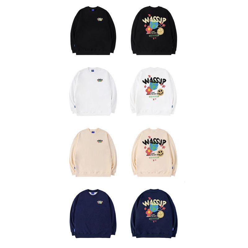 Wassup Heods American Trendy Brand Crew Neck Sweatshirt for Men and Women, Autumn and Winter Loose Casual Heavyweight Fleece Couple Tops