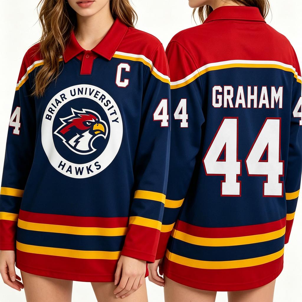Men's Long Sleeve Hockey Jersey Mesh Fabric Casual Fit Printed Number and Letter Design Lightweight Breathable Sports Shirt