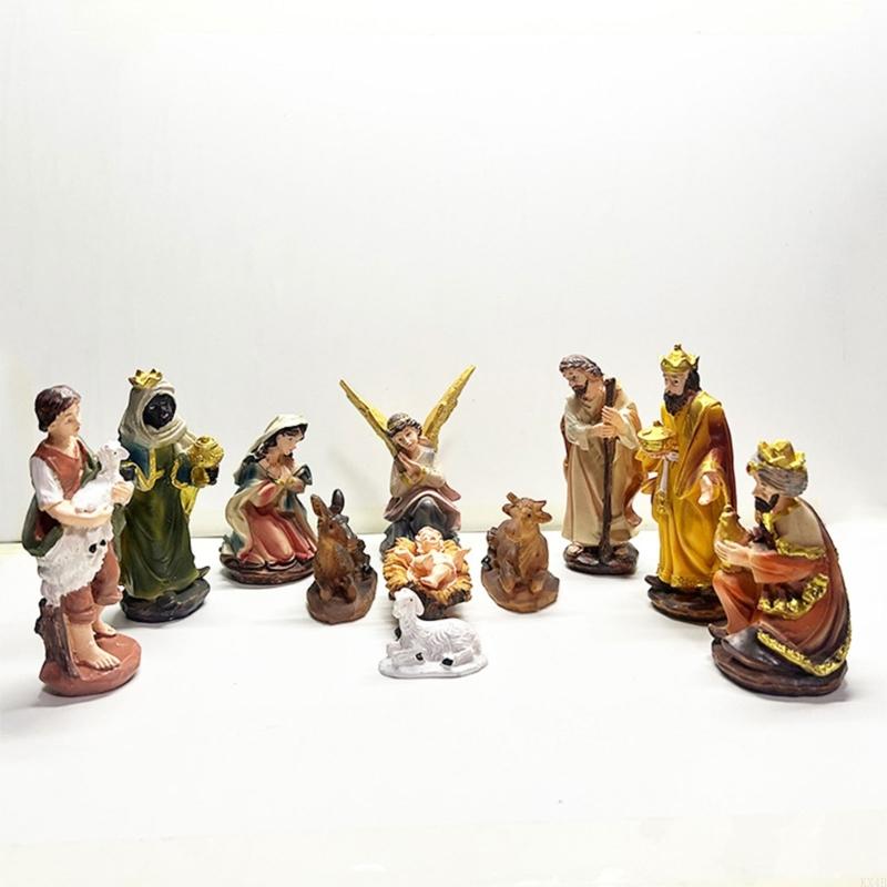 12pcs Jesus Nativity Scene Statue Christmas Manger Decoration Set Resin Wisemen Figurines for Holiday Church Home Decor