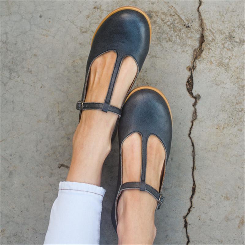 Bequeme Damen Ballerinas Schuhe Retro Handgefertigt T-Riemen Vintage Lässige Flache Loafer Schuhe Damen Große Größe 11 45 47 48 Marke 39 schwarz