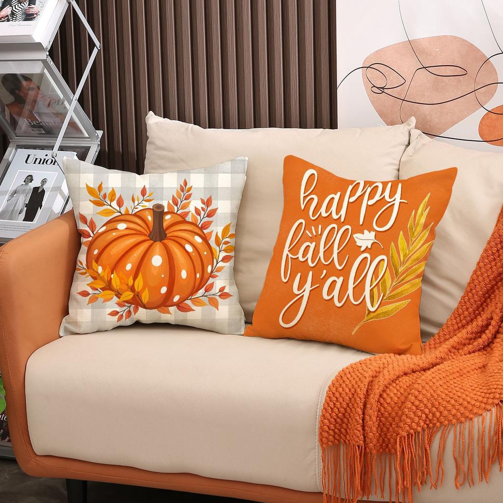 New Autumn Set Pillow Case Linen Print Pumpkin Cushion Home Holiday Decoration Sofa Cushion