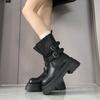 Vintage Platform Thick Heel Women Knight Boots Fashion Belt Buckle Height Increase Shoes Winter Punk Style Women'S Short Booties