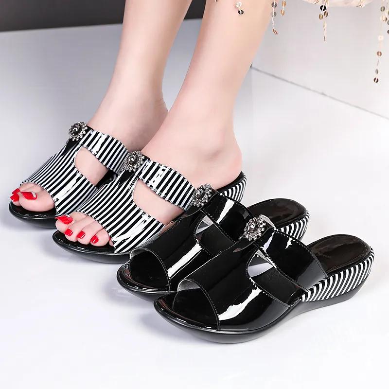 Fashion GKTINOO Women Slipper's 2024 Ladies Summer Slippers Shoes Women Wedges Genuine Leather Fashion Summer Shoes For Mom Flip Flops