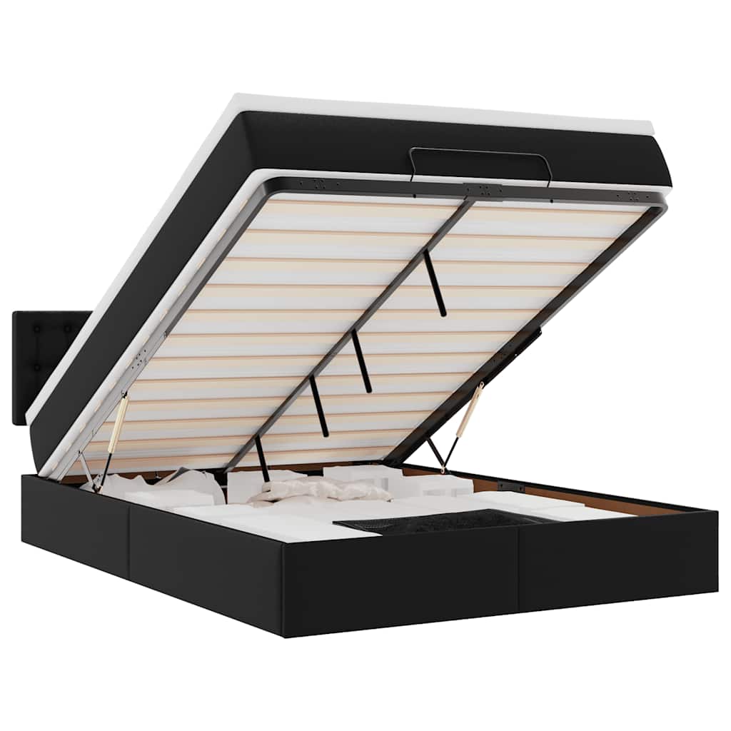 Ottoman Bed with Mattress Black 140x190 cm Faux Leather