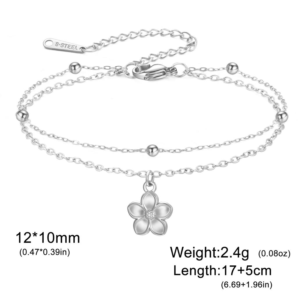 Teamer Bohemian Flower Charm Bracelet Stainless Steel Adjustable Double Layer Beads Chain For Women Fashion Sweet Jewelry Gift