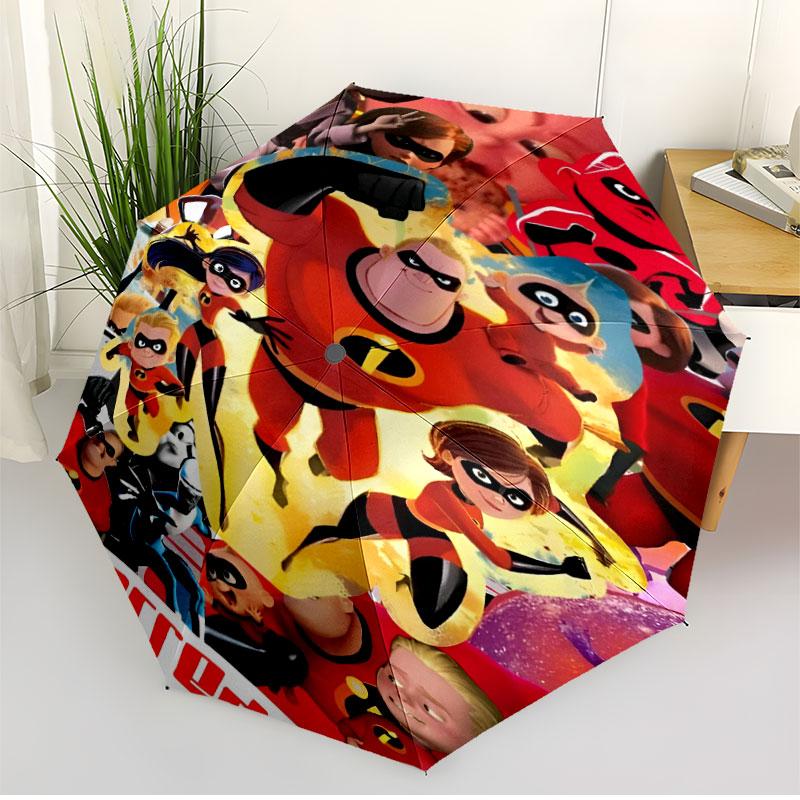Incredibles Print Automatic Open Close Umbrella, Portable Foldable Umbrella, for Outdoor Commute Camping Trip, Ideal Birthday Gift